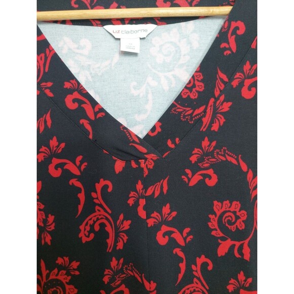Liz Claiborne Plus Women's Size 3X Blouse  V Neck 3/4 Sleeve Black Red - Picture 4 of 13